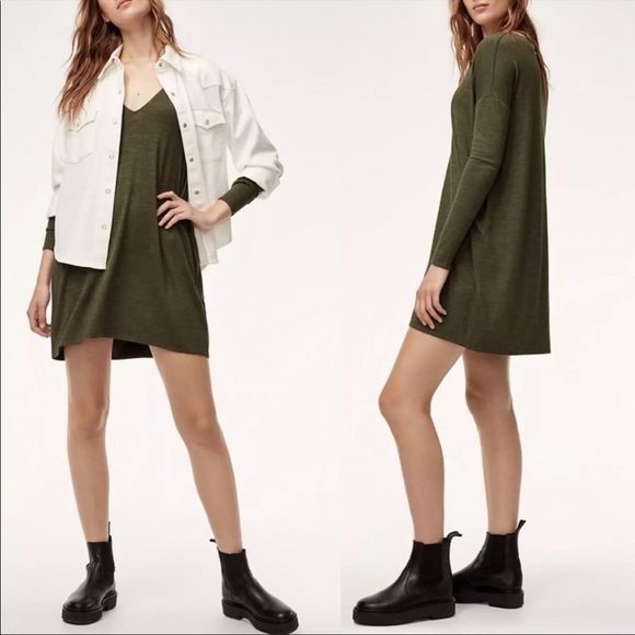 Aritzia Wilfred Free Gail Dress Light Grey  Long Sleeve Oversized Mini Dress - Picture 2 of 13